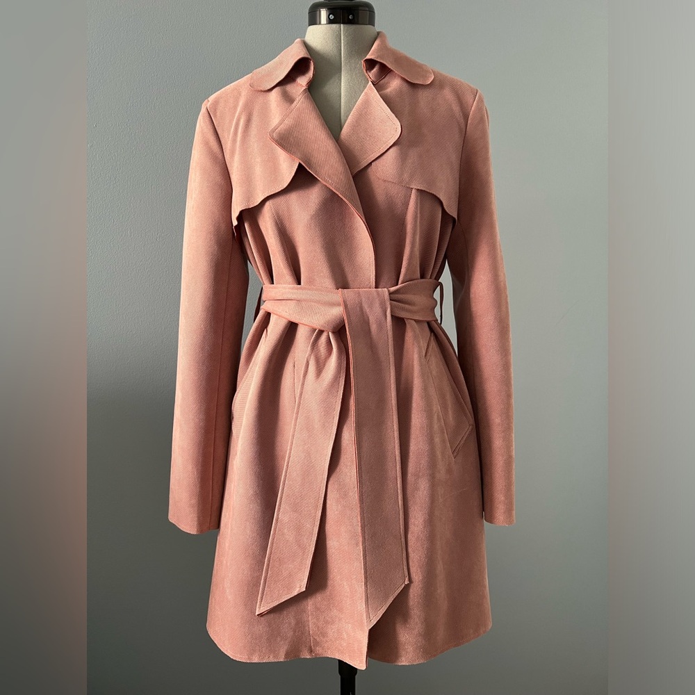 Ribbed Knit Belted Duster Coat Open Front S/M